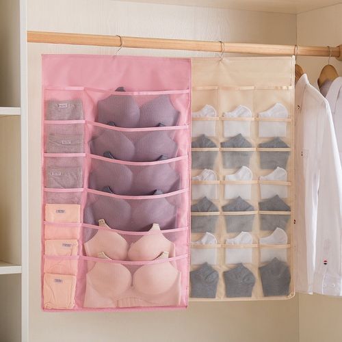 Double Sided 24 Pockets Socks,Bra,Underwear Bag Hanger Storage Organizer-Pink