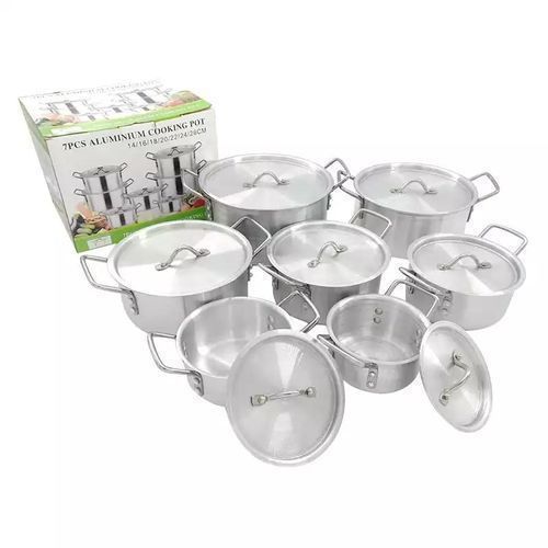 Aluminium Cooking Pots/Saucepan Set, 7pcs-Silver
