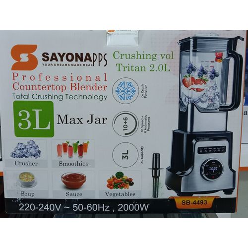 Sayonapps Commercial 3 Liters Blender With Crushing Technology-Silver