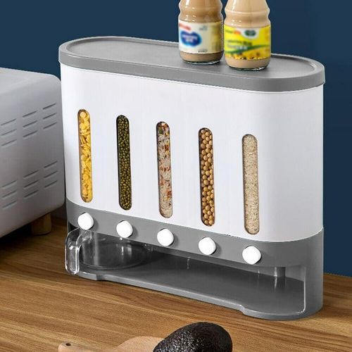 5-Grid Wall Mounted Storage Container 12L Food Dispenser Rice Bucket- Multicolor