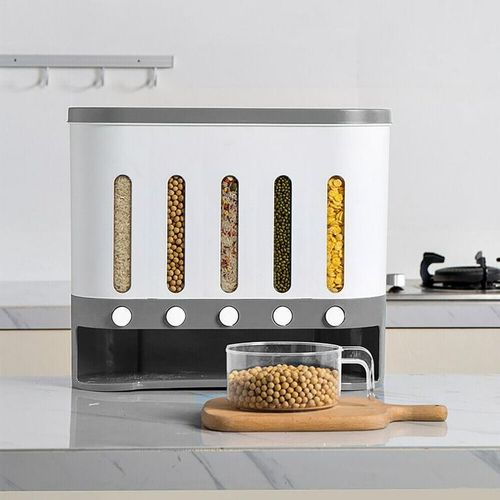 5-Grid Wall Mounted Storage Container 12L Food Dispenser Rice Bucket- Multicolor