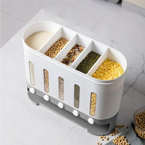5-Grid Wall Mounted Storage Container 12L Food Dispenser Rice Bucket- Multicolor