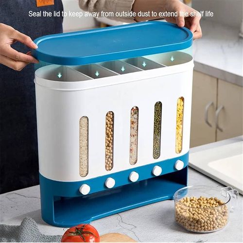 5-Grid Wall Mounted Storage Container 12L Food Dispenser Rice Bucket- Multicolor