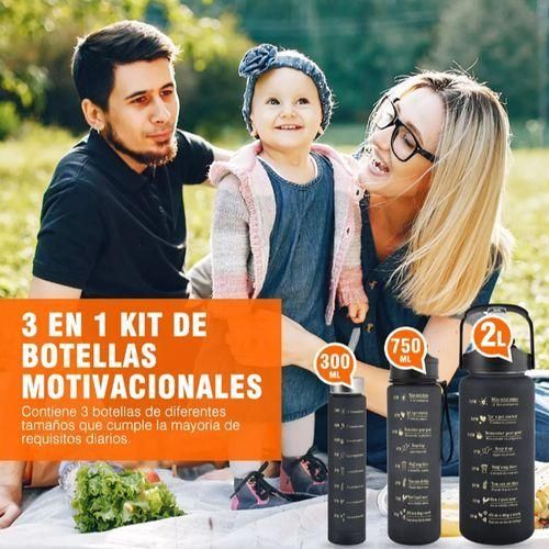 3 In 1 Color Motivational Water Bottle With Stickers Mix