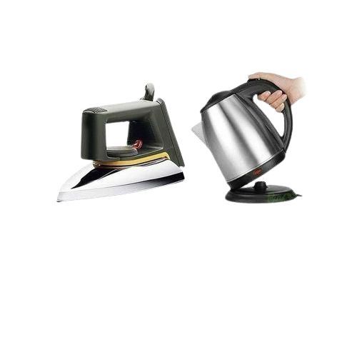 Flat Iron & 2L Electric Kettle Percolator  - Silver, Black