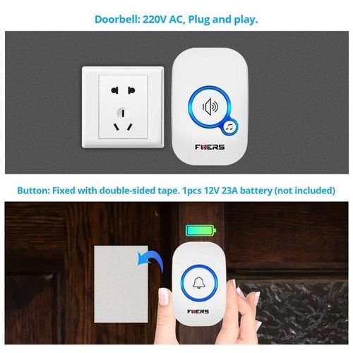 Fuers Wireless Doorbell Waterproof Welcome Chime Home Door Bell Intelligent 32 Songs Smart Alarm With For Store Hotel