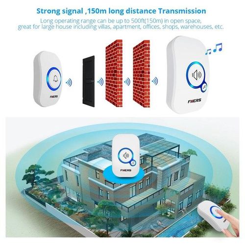 Fuers Wireless Doorbell Waterproof Welcome Chime Home Door Bell Intelligent 32 Songs Smart Alarm With For Store Hotel