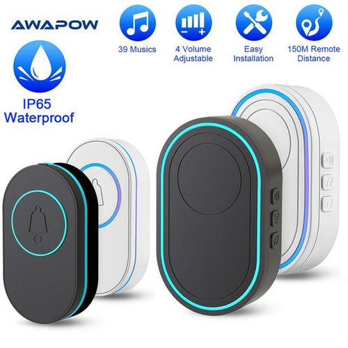 Awapow Ip65 Waterproof Wireless Doorbell Smart Home Outdoor Door Bell 39 Ringtone 4 Volume Adjustable Led Flash Security Alarm