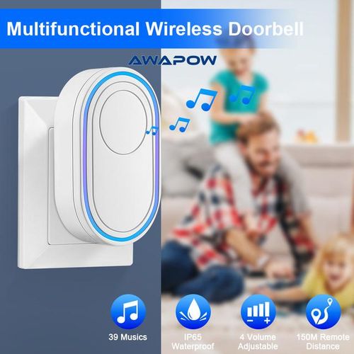 Awapow Ip65 Waterproof Wireless Doorbell Smart Home Outdoor Door Bell 39 Ringtone 4 Volume Adjustable Led Flash Security Alarm