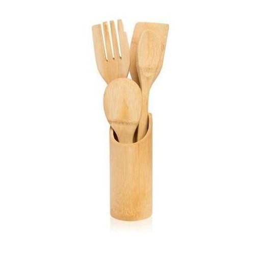 Set Of Chapati Rolling Board, Pin And Bamboo Cooking SPoons - Brown