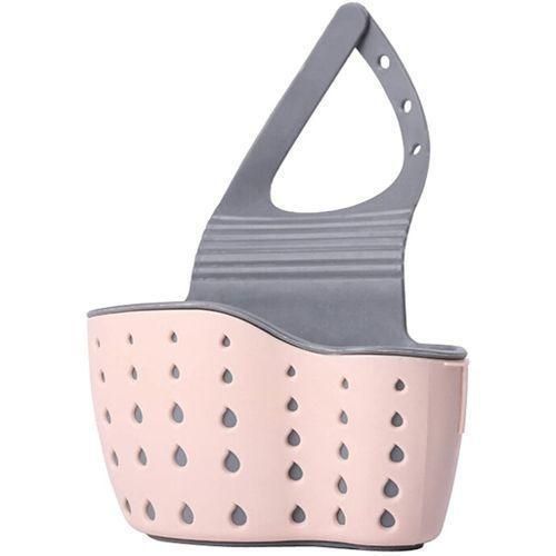 Kitchen Sink Hanging Soap Dish,Sponge Drainer Storage Basket Holder- Pink/Grey