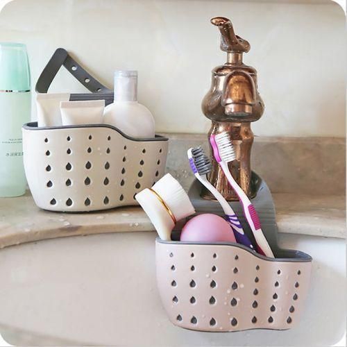Kitchen Sink Hanging Soap Dish,Sponge Drainer Storage Basket Holder- Pink/Grey