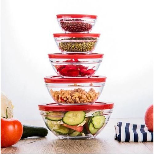 5Pcs Glass Bowl Set - Clear Color Of The Lids May Vary