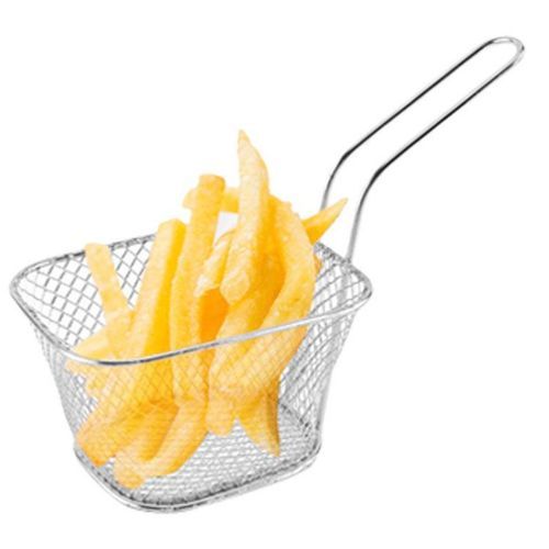 Square Mesh Frying Basket French Fry Chips Net Strainer Oil Filter, Silver.