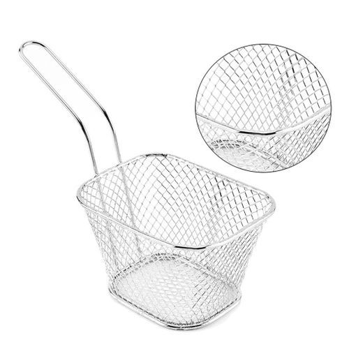 Square Mesh Frying Basket French Fry Chips Net Strainer Oil Filter, Silver.
