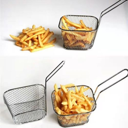 Square Mesh Frying Basket French Fry Chips Net Strainer Oil Filter, Silver.