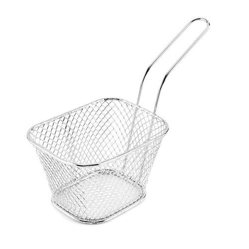 Square Mesh Frying Basket French Fry Chips Net Strainer Oil Filter, Silver.