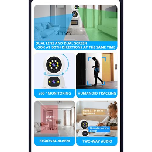 Dual Lens -dual screens CCTV Indoor 3MP 2K Camera Phone Control Built-in Microphone 355 Degree Rotation