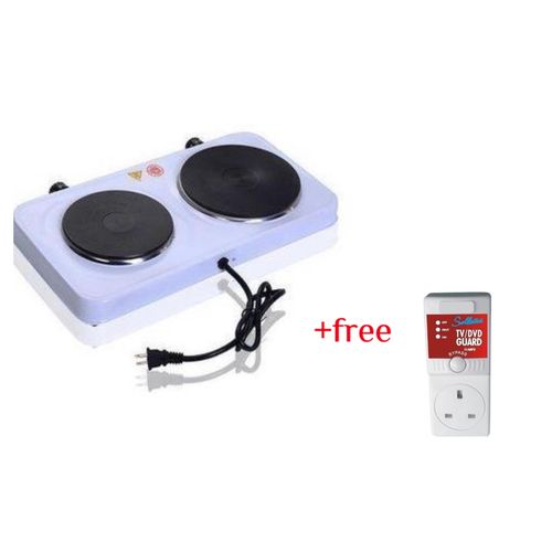 Double Solid Electric Hotplate Plus A Free TV Guard- White