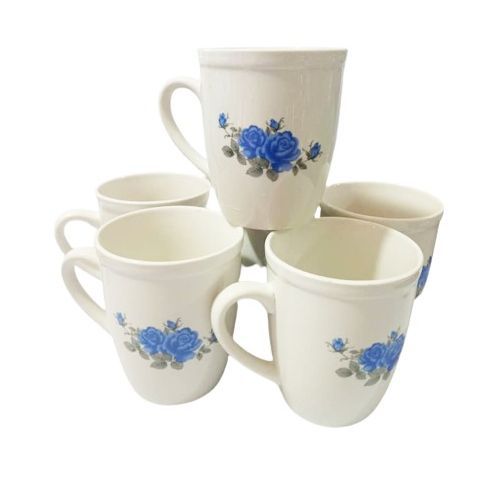 6 Pieces Set Of Tea Coffee Cups-Flower May Vary - White
