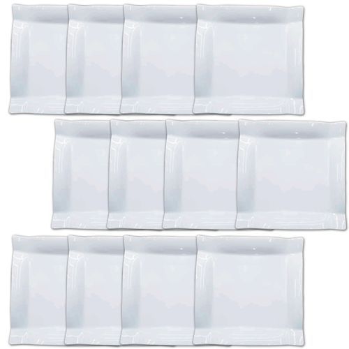 12 Pieces Melamine Square Dinner Plates - White