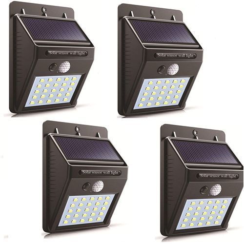 4 Pack 20LEDS Solar Panel PIR Motion Sensor Wall Light - Black
