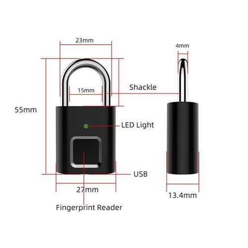 Fingerprint Padlock Biometric Metal Keyless Thumbprint Lock Usb Rechargeable For Luggage Bookcase Suitcase Backpack Bike