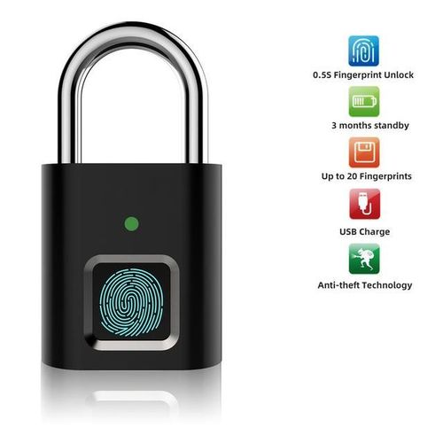 Fingerprint Padlock Biometric Metal Keyless Thumbprint Lock Usb Rechargeable For Luggage Bookcase Suitcase Backpack Bike
