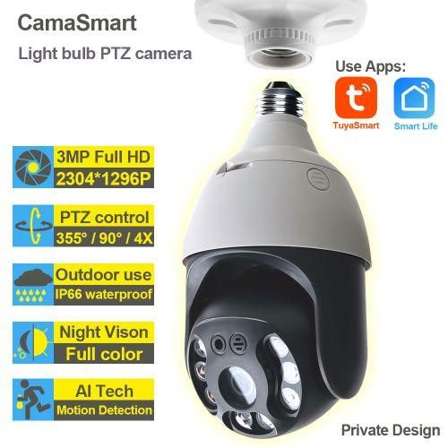 Real 5mp Ptz E27 Bulb  Security Camera Cctv Wireless Outdoor Tuya Smart Ap Hotspot No Internet Connect Easy Install Waterproof   Camera