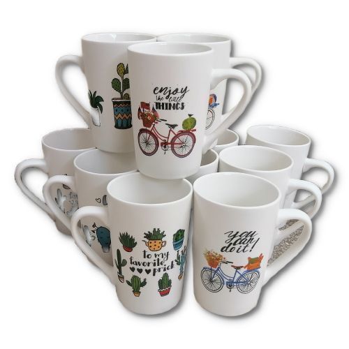 12 Pieces Multi-print Of  Coffee Tea Cups  Mugs- White.