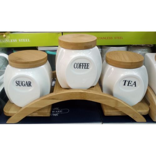 3 Piece Square Tea, Coffee, Sugar Bowl Canister Storage Set - White.