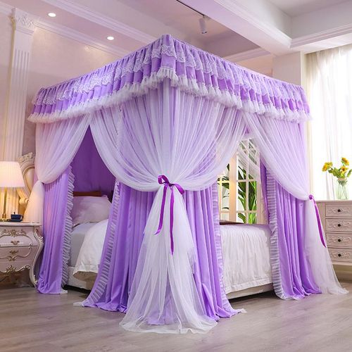 David Curtain Mosquito Net With 4 Steel Stands & Unique Lace Design &Luxurious Packaging Double-layer Bed Net Pruple