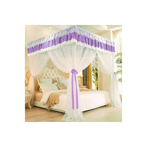 David Curtain Mosquito Net With 4 Steel Stands & Unique Lace Design &Luxurious Packaging Double-layer Bed Net Pruple