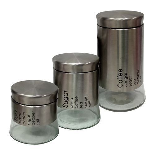 3pc Set Of  Coffee, Sugar And Tea Storage Containers -Silver