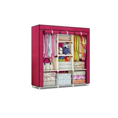 3 Column Cloth Frame Portable Wardrobe - Blue,Maroon,Pink, Purple.
