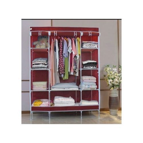 Dr. Cozy 3 Columns Wooden Frame Wadrobe, Brown - Not Assembled
