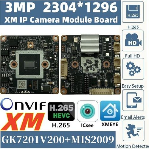 3mp Gk7201v200mis2009 Ip Camera Module Board 2304*1296 H.265 Onvif Icsee Xmeye Face Detect Radiator P2p Low Illumination