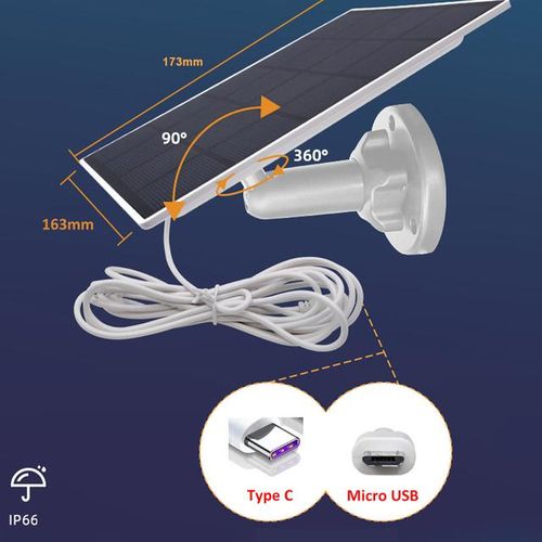 5w Solar Panel With 3m Cable 10ft Compatible For Rechargeable Cameras Power Bank Mobile Phone With Usb Type C