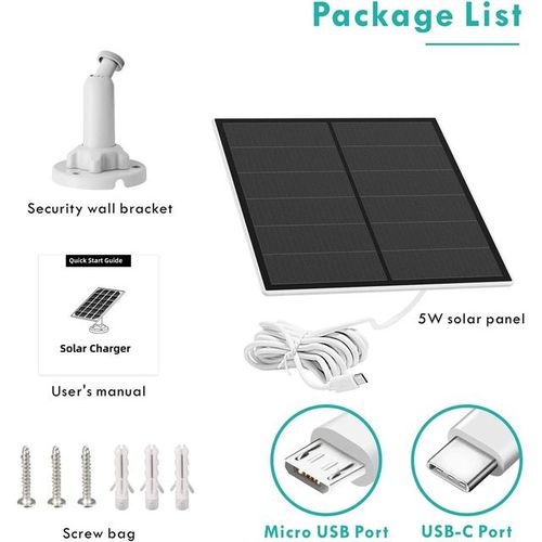 5w Solar Panel With 3m Cable 10ft Compatible For Rechargeable Cameras Power Bank Mobile Phone With Usb Type C