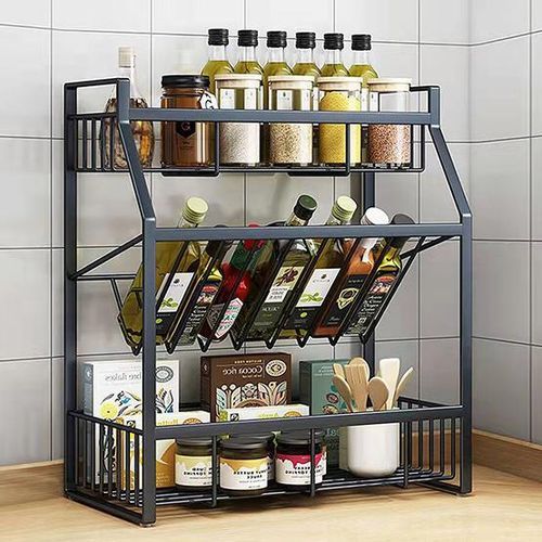 3/2 Layers Dish Drainer Rack Spice Storage Holder K 3 Layers - Black