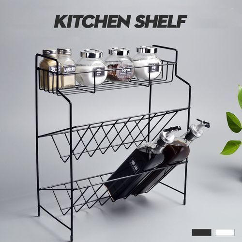 3/2 Layers Dish Drainer Rack Spice Storage Holder K 3 Layers - Black