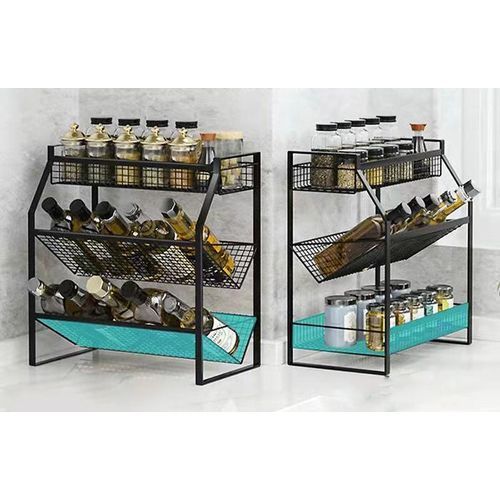 3/2 Layers Dish Drainer Rack Spice Storage Holder K 3 Layers - Black