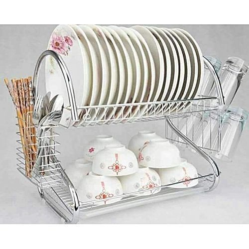 Stainless Steel 2 Tier Dish Rack - Silver