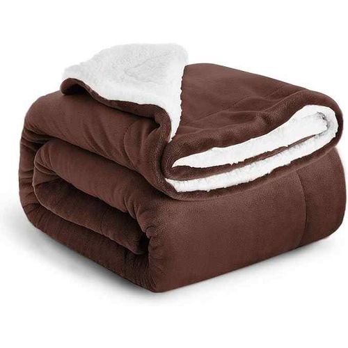 Double sided Fleece Throw Blanket-Coffee brown