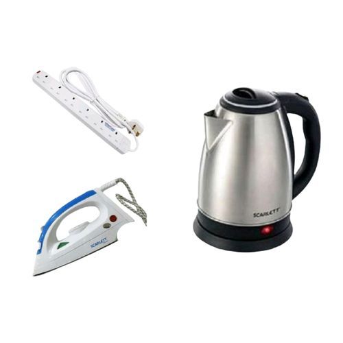 Scarlett Flat Iron, 2L Electric Kettle  & Power King 6 Way - Silver