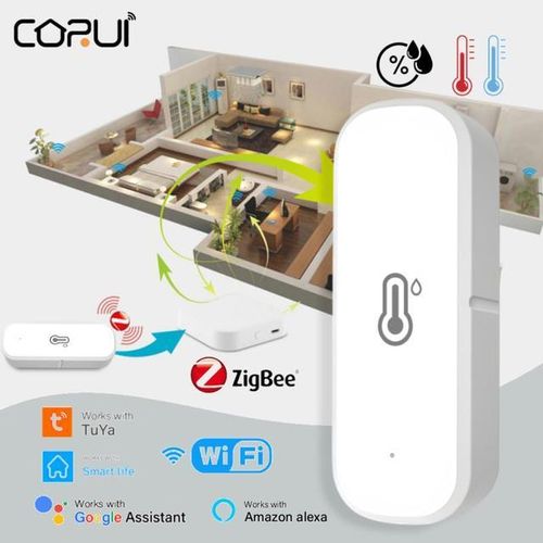 Corui Wifi Zigbee Tuya Smart Temperature Humidity Senser Alexa Google Home Voice Indoor Hygrometer For Smart Life