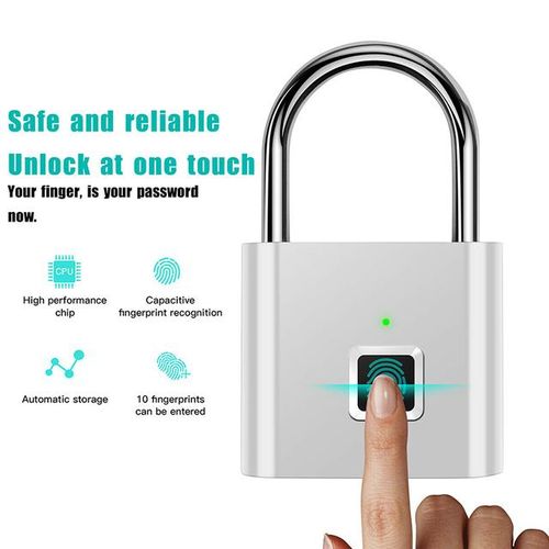 Black Silver Usb Rechargeable Door Smart Lock Fingerprint Padlock Quick Unlock Zinc Alloy Metal High Identify Security Lock