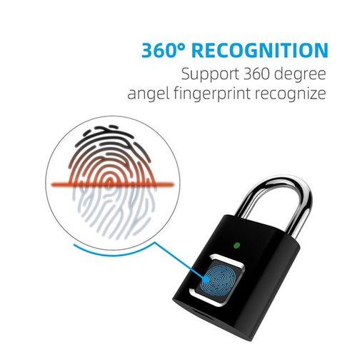 Black Silver Usb Rechargeable Door Smart Lock Fingerprint Padlock Quick Unlock Zinc Alloy Metal High Identify Security Lock