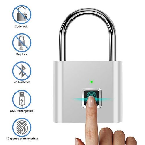 Black Silver Usb Rechargeable Door Smart Lock Fingerprint Padlock Quick Unlock Zinc Alloy Metal High Identify Security Lock