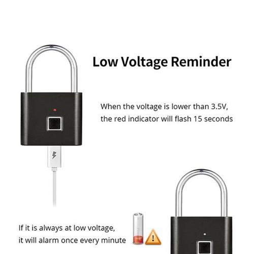 Black Silver Usb Rechargeable Door Smart Lock Fingerprint Padlock Quick Unlock Zinc Alloy Metal High Identify Security Lock